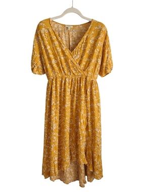 Kori Mustard Floral High-Low Wrap Dress